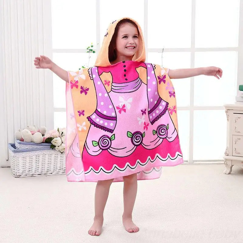 Children Hooded Cloak Beach Towel Kids Swimwear Bath Towel Robes for Boy Girl Toddler Baby Cloak Cape Microfiber Cotton Bathrobe