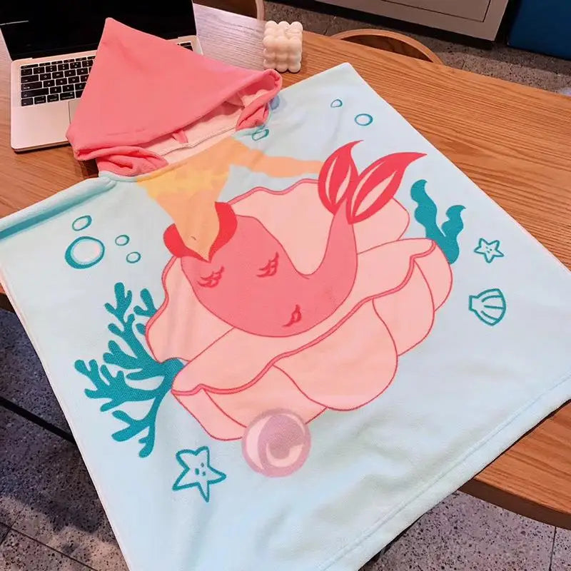 Children Hooded Cloak Beach Towel Kids Swimwear Bath Towel Robes for Boy Girl Toddler Baby Cloak Cape Microfiber Cotton Bathrobe