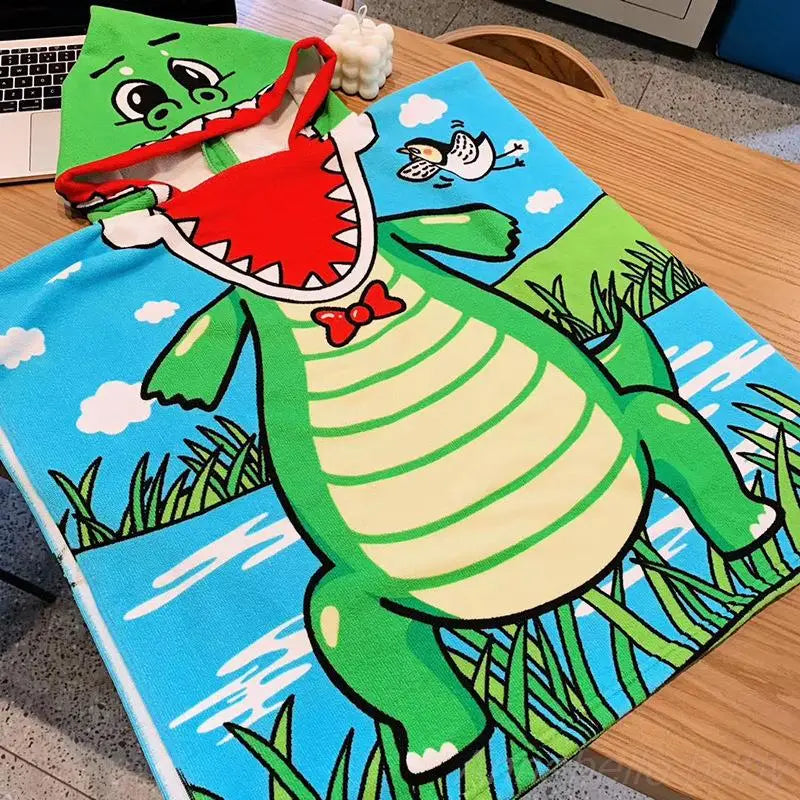 Children Hooded Cloak Beach Towel Kids Swimwear Bath Towel Robes for Boy Girl Toddler Baby Cloak Cape Microfiber Cotton Bathrobe