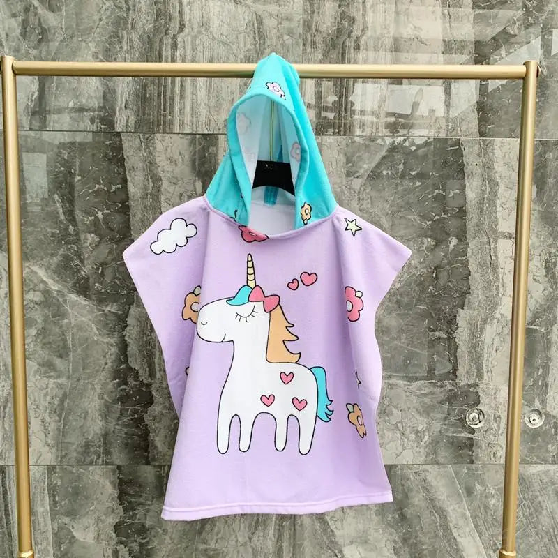 Children Hooded Cloak Beach Towel Kids Swimwear Bath Towel Robes for Boy Girl Toddler Baby Cloak Cape Microfiber Cotton Bathrobe