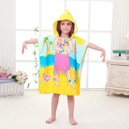 Children Hooded Cloak Beach Towel Kids Swimwear Bath Towel Robes for Boy Girl Toddler Baby Cloak Cape Microfiber Cotton Bathrobe