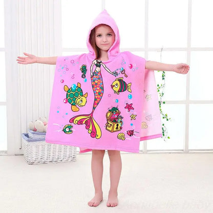 Children Hooded Cloak Beach Towel Kids Swimwear Bath Towel Robes for Boy Girl Toddler Baby Cloak Cape Microfiber Cotton Bathrobe